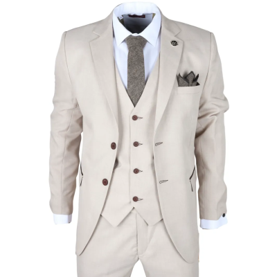 IM04 - Men's Beige 3 Piece Tailored Fit Wedding Suit