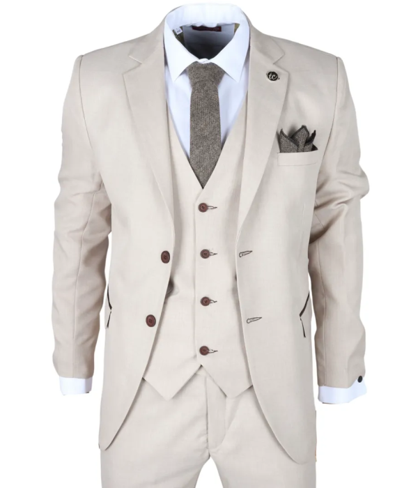 IM04 - Men's Beige 3 Piece Tailored Fit Wedding Suit