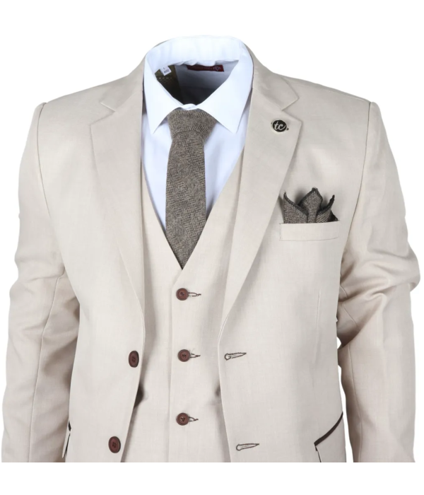 IM04 - Men's Beige 3 Piece Tailored Fit Wedding Suit