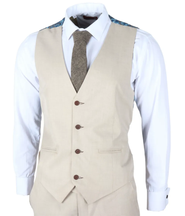 IM04 - Men's Beige 3 Piece Tailored Fit Wedding Suit