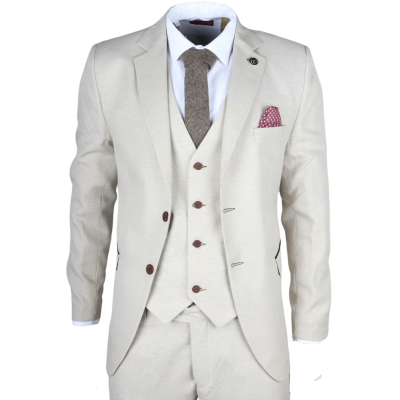 IM05 - Men's 3 Piece Cream Classic Wedding Suit