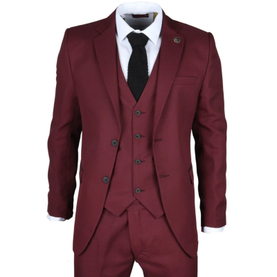 IM09 - Men's 3 Piece Burgundy Classic Suit