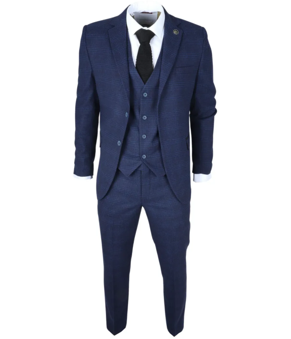 IM10 - Men's 3 Piece Navy Blue Check Suit