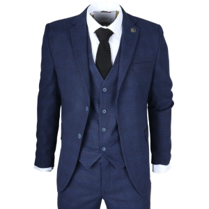 IM10 - Men's 3 Piece Navy Blue Check Suit