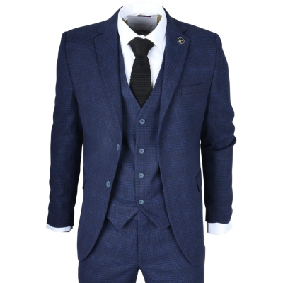 IM10 - Men's 3 Piece Navy Blue Check Suit