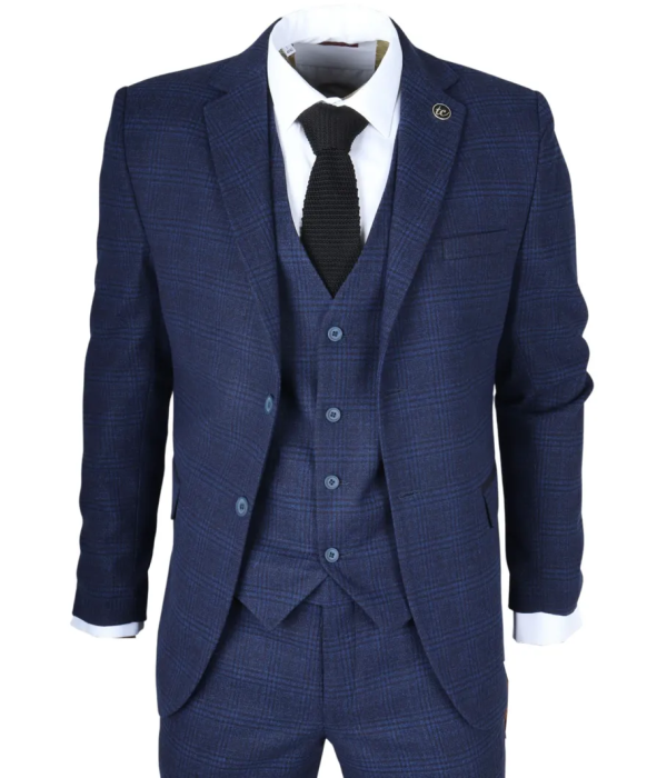 IM10 - Men's 3 Piece Navy Blue Check Suit