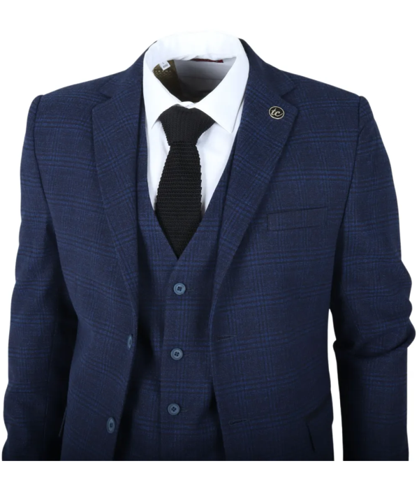 IM10 - Men's 3 Piece Navy Blue Check Suit