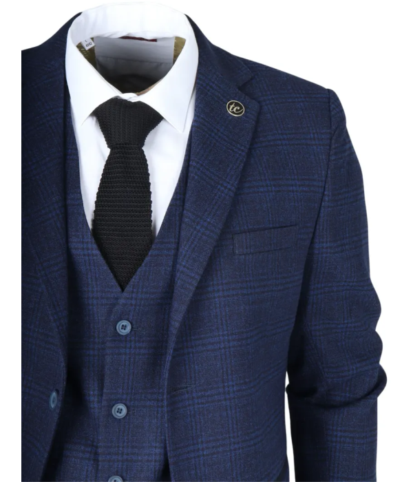 IM10 - Men's 3 Piece Navy Blue Check Suit