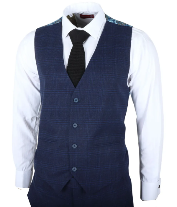 IM10 - Men's 3 Piece Navy Blue Check Suit