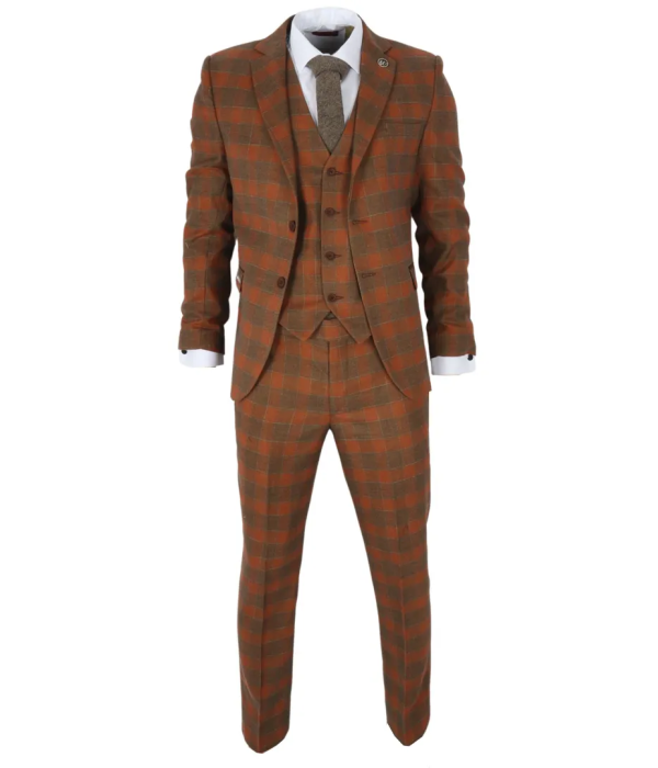 IM11 - Men's 3 Piece Brown Check Suit
