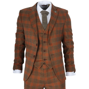 IM11 - Men's 3 Piece Brown Check Suit