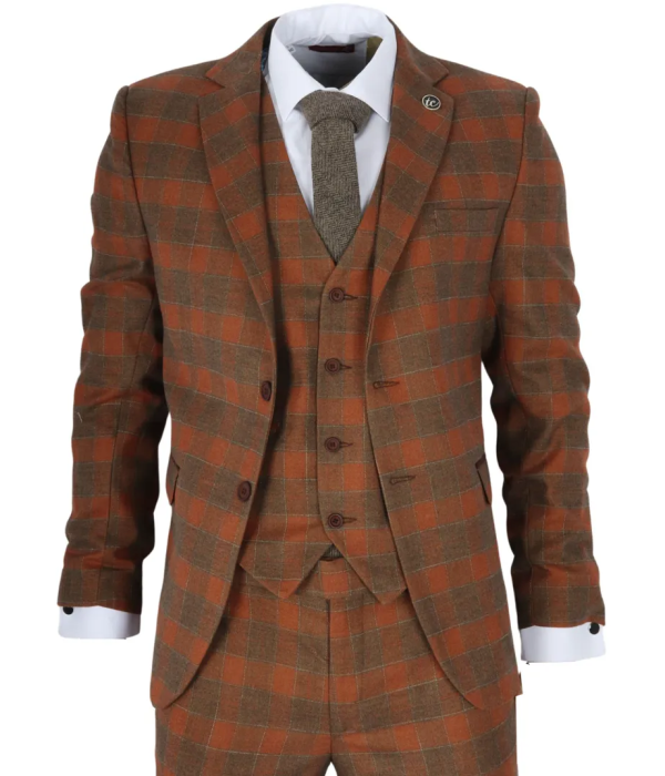 IM11 - Men's 3 Piece Brown Check Suit