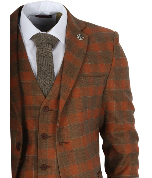 IM11 - Men's 3 Piece Brown Check Suit