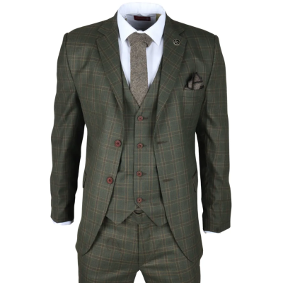 IM12 - Men's 3 Piece Green Check Suit
