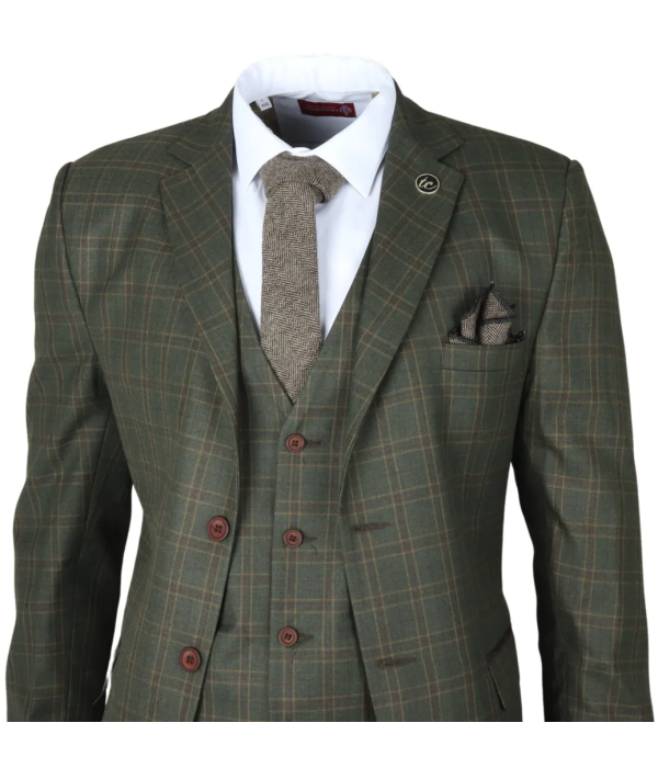 IM12 - Men's 3 Piece Green Check Suit