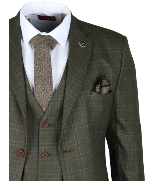 IM12 - Men's 3 Piece Green Check Suit