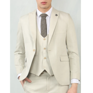 IM200 - Men's Cream Tailored Fit Wedding 3 Piece Suit