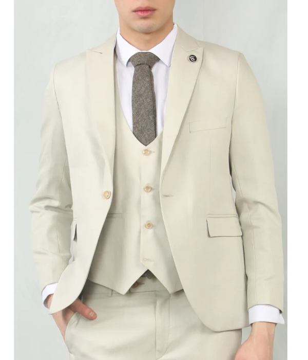 IM200 - Men's Cream Tailored Fit Wedding 3 Piece Suit