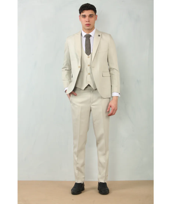 IM200 - Men's Cream Tailored Fit Wedding 3 Piece Suit