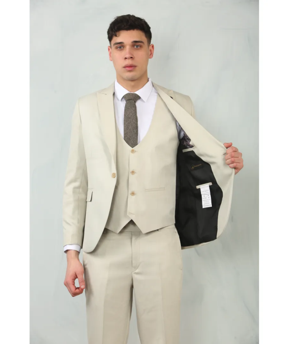 IM200 - Men's Cream Tailored Fit Wedding 3 Piece Suit