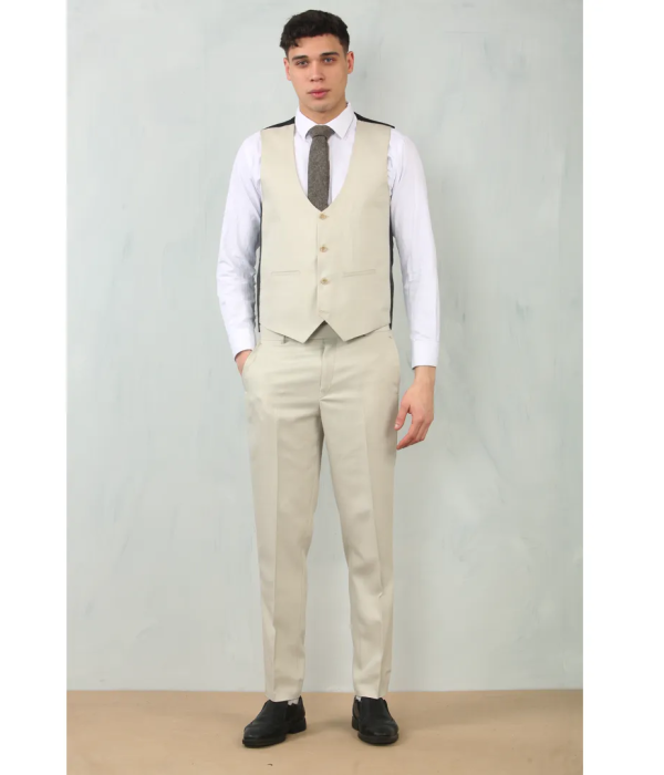 IM200 - Men's Cream Tailored Fit Wedding 3 Piece Suit