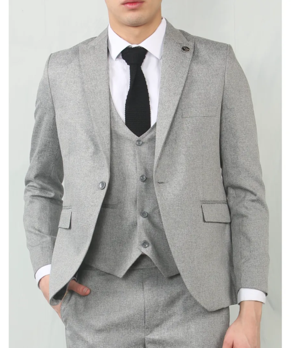 IM200 - Men's Grey Tailored Fit Wedding 3 Piece Suit