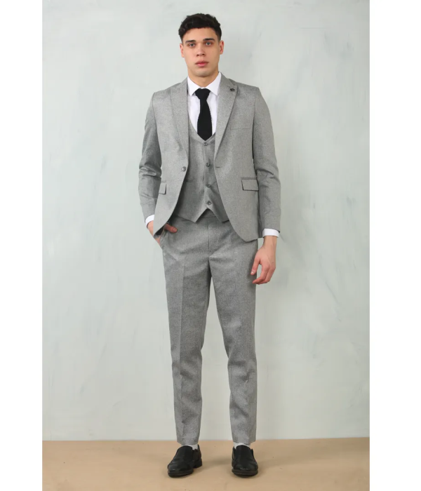 IM200 - Men's Grey Tailored Fit Wedding 3 Piece Suit
