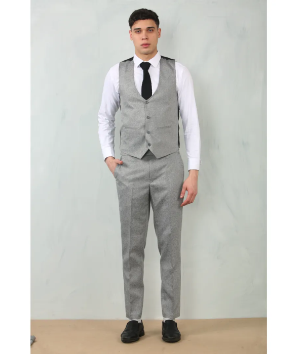 IM200 - Men's Grey Tailored Fit Wedding 3 Piece Suit