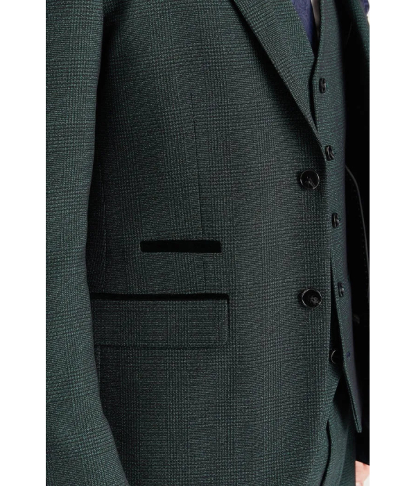 Regent - Men's Green 3 Piece Prince Of Wales Checked Suit