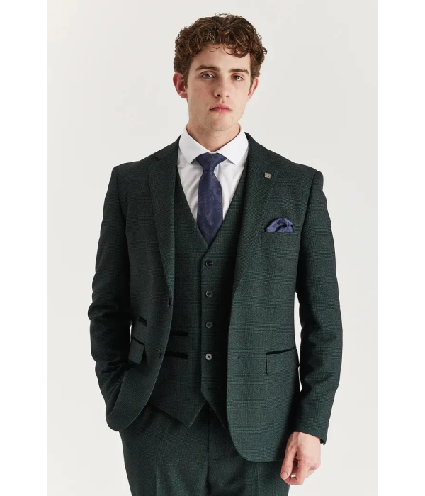 Regent - Men's Green 3 Piece Prince Of Wales Checked Suit