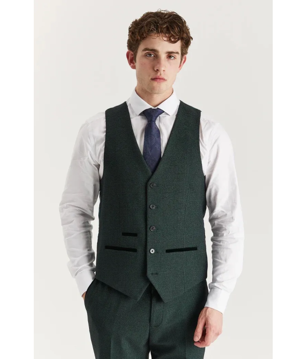 Regent - Men's Green 3 Piece Prince Of Wales Checked Suit