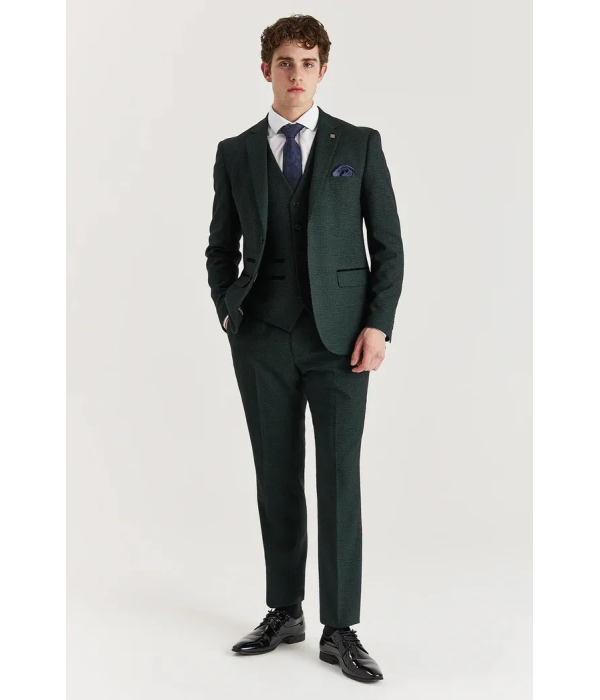 Regent - Men's Green 3 Piece Prince Of Wales Checked Suit