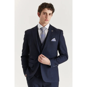 Regent - Men's Navy 3 Piece Prince Of Wales Checked Suit