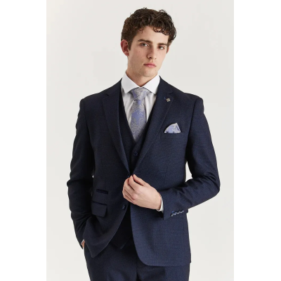 Regent - Men's Navy 3 Piece Prince Of Wales Checked Suit
