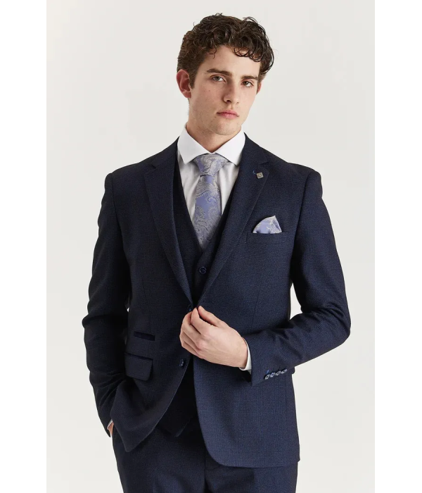 Regent - Men's Navy 3 Piece Prince Of Wales Checked Suit