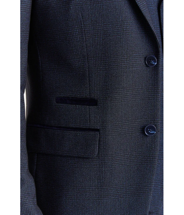 Regent - Men's Navy 3 Piece Prince Of Wales Checked Suit