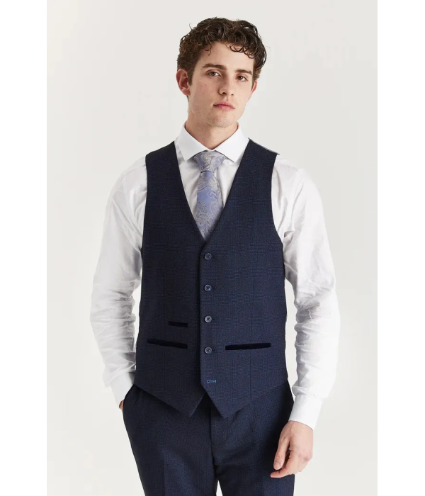 Regent - Men's Navy 3 Piece Prince Of Wales Checked Suit