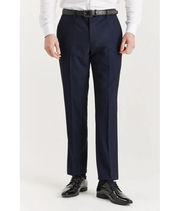 Regent - Men's Navy 3 Piece Prince Of Wales Checked Suit