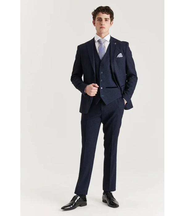Regent - Men's Navy 3 Piece Prince Of Wales Checked Suit