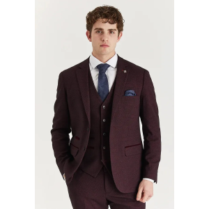 Regent - Men's Wine 3 Piece Prince Of Wales Checked Suit