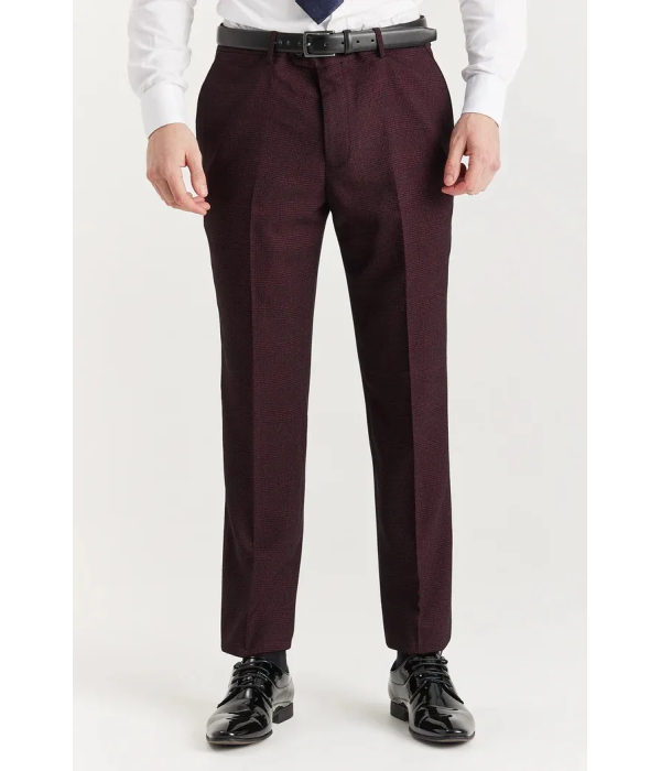 Regent - Men's Wine 3 Piece Prince Of Wales Checked Suit