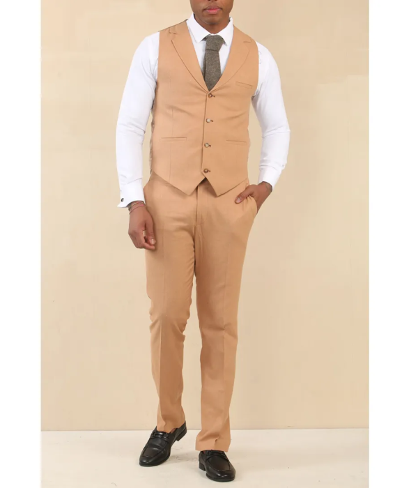 TP-23 - Men's Camel 3 Piece Linen Summer Wedding Suit