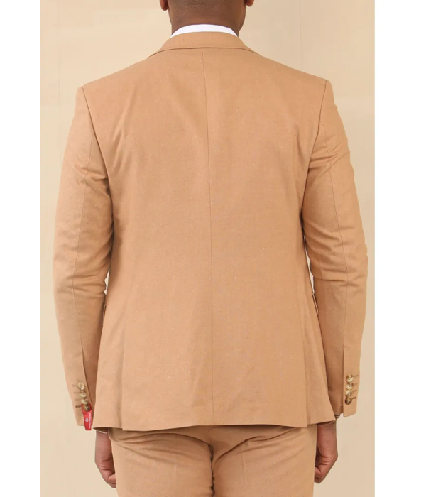 TP-23 - Men's Camel 3 Piece Linen Summer Wedding Suit