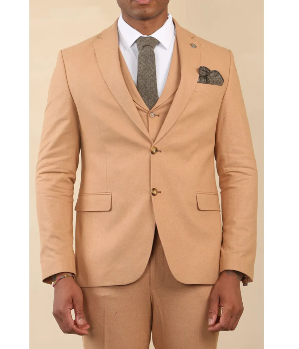 TP-23 - Men's Camel 3 Piece Linen Summer Wedding Suit