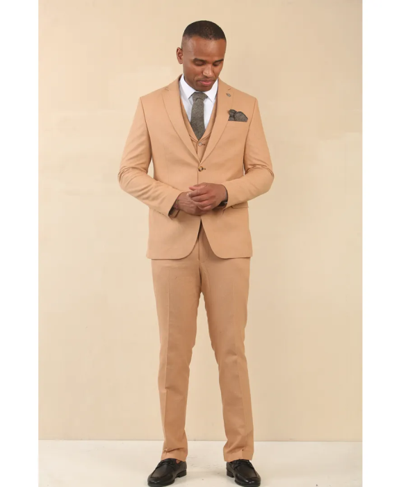 TP-23 - Men's Camel 3 Piece Linen Summer Wedding Suit