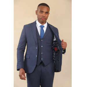 TP-24 - Men's Navy 3 Piece Linen Summer Wedding Suit
