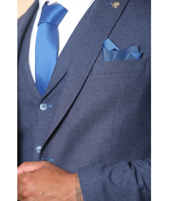 TP-24 - Men's Navy 3 Piece Linen Summer Wedding Suit