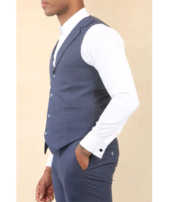 TP-24 - Men's Navy 3 Piece Linen Summer Wedding Suit