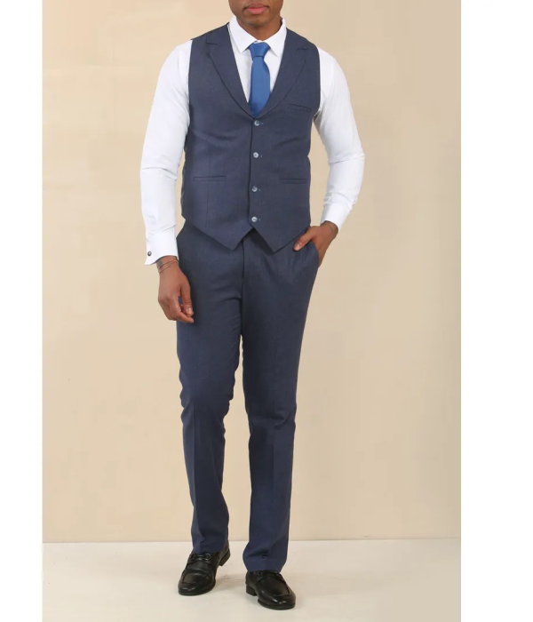 TP-24 - Men's Navy 3 Piece Linen Summer Wedding Suit