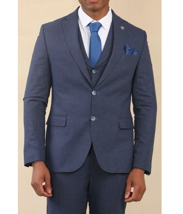 TP-24 - Men's Navy 3 Piece Linen Summer Wedding Suit